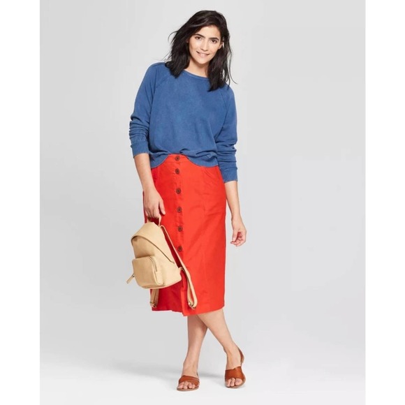 Universal Thread Red button front midi skirt sz XS - Picture 1 of 5